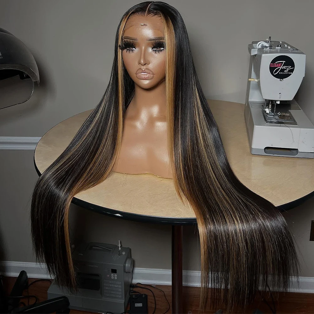 

Wear And Go straight Highlight Wig Human Hair 36 Inch 13x6HD Transparent Lace Frontal Wig 400 Density For Black Women PrePlucked