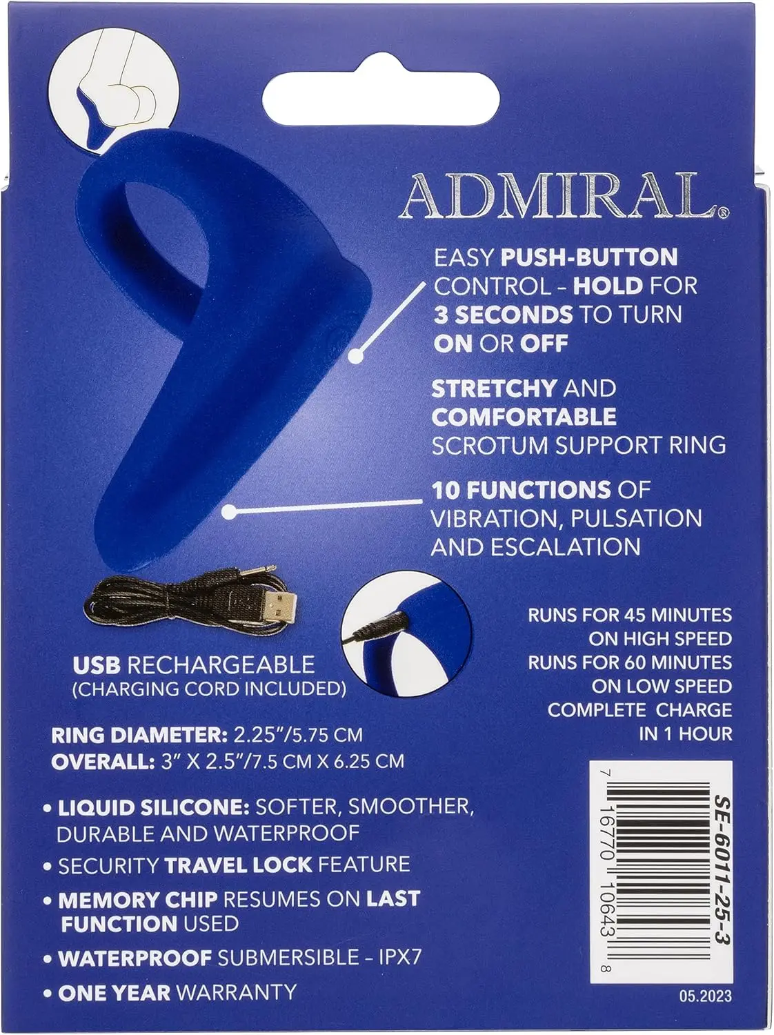 애드미럴 액체 실리콘 진동 회음부 마사지기 & 링, 페니스 링 전립선 마사지 진동기