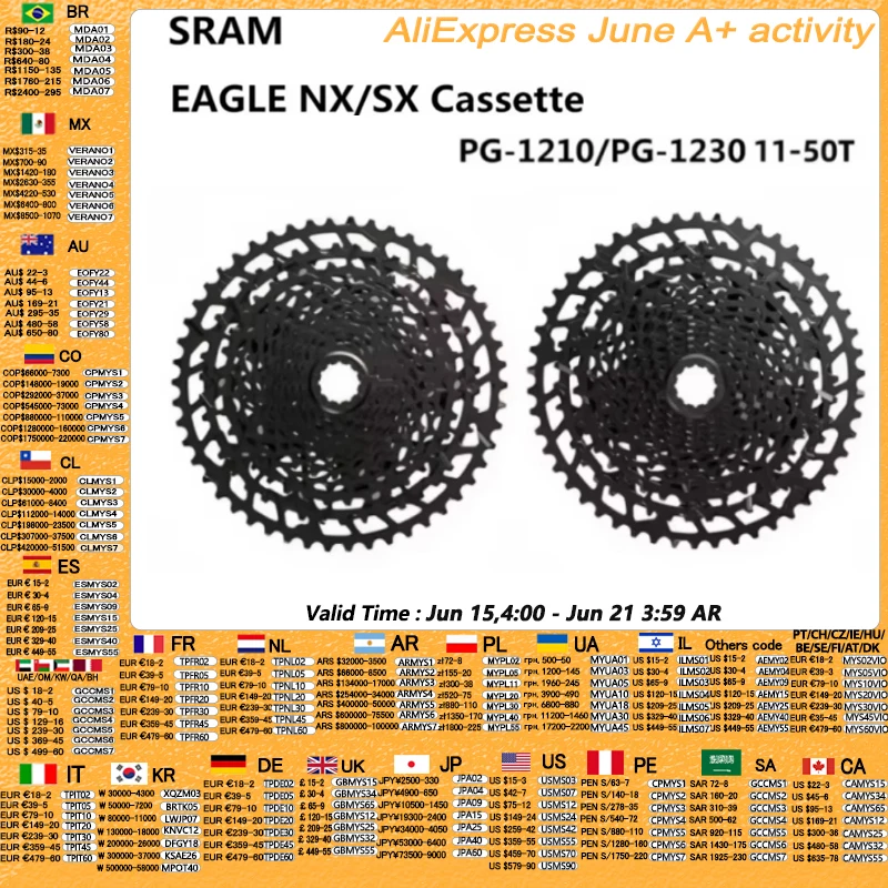 SRAM EAGLE NX SX Cassette SX PG 1210 NX PG 1230 11-50T 12s Speed