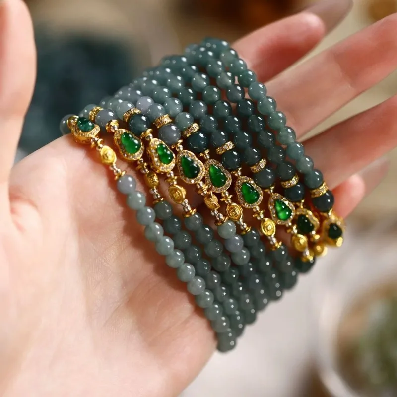 Natural Blue Water Jade Gourd Emerald DIY Bracelet Yuanbao Exquisite Sexy Young Fashion Real Jewelry Best Selling Holiday Gifts view 3