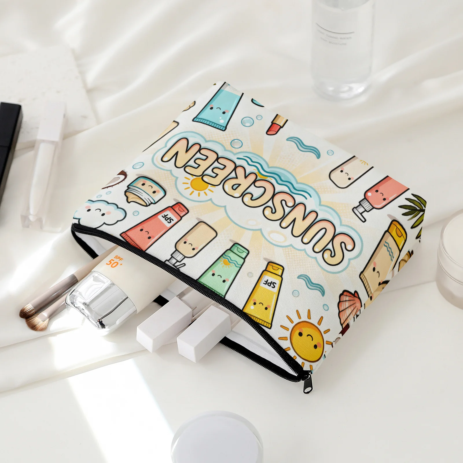 

Sunscreen Featuring a Cartoon Sun Protection Design on Both Sides Ideal for Makeup Travel Toiletries Gifts Bags for Women