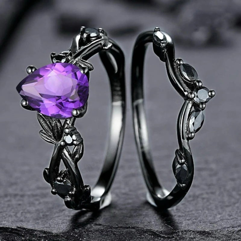 Luxury Gun Black Cubic Zircon Ring Creative Vine Ring Classic Wedding New Dazzling Ladies Accessories Jewelry