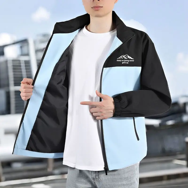 

Мужская повседневная куртка с воротником-стойкой, цветная блузка с принтом, уличное пальто для отдыха, модная студенческая одежда на зиму, весну и осень