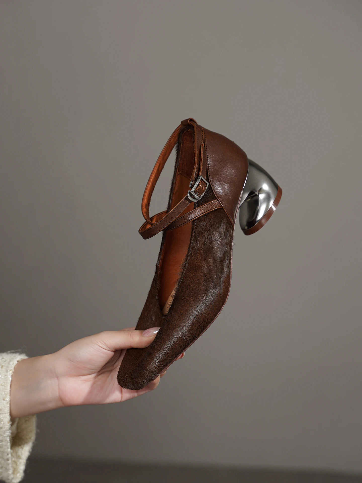 

Pony Hair Leather Mary Jane Pumps Chunky Heel Crisscross Strap Block Heel Office Work Fashion Dressy Shoes for Women