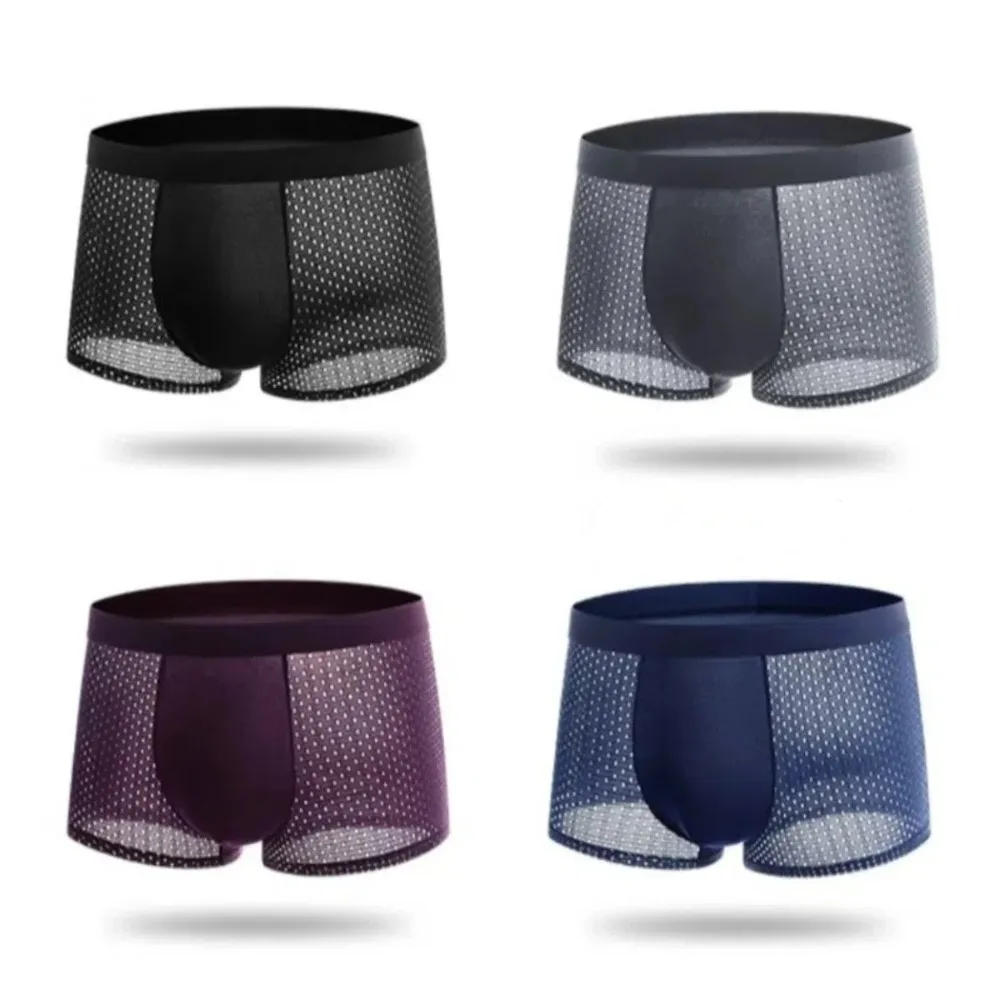 

4Pcs Simple Modal Men Mesh Boxers Hollow Panties Seamless Boxer Shorts Breathable Lingerie Underwear for Men Male