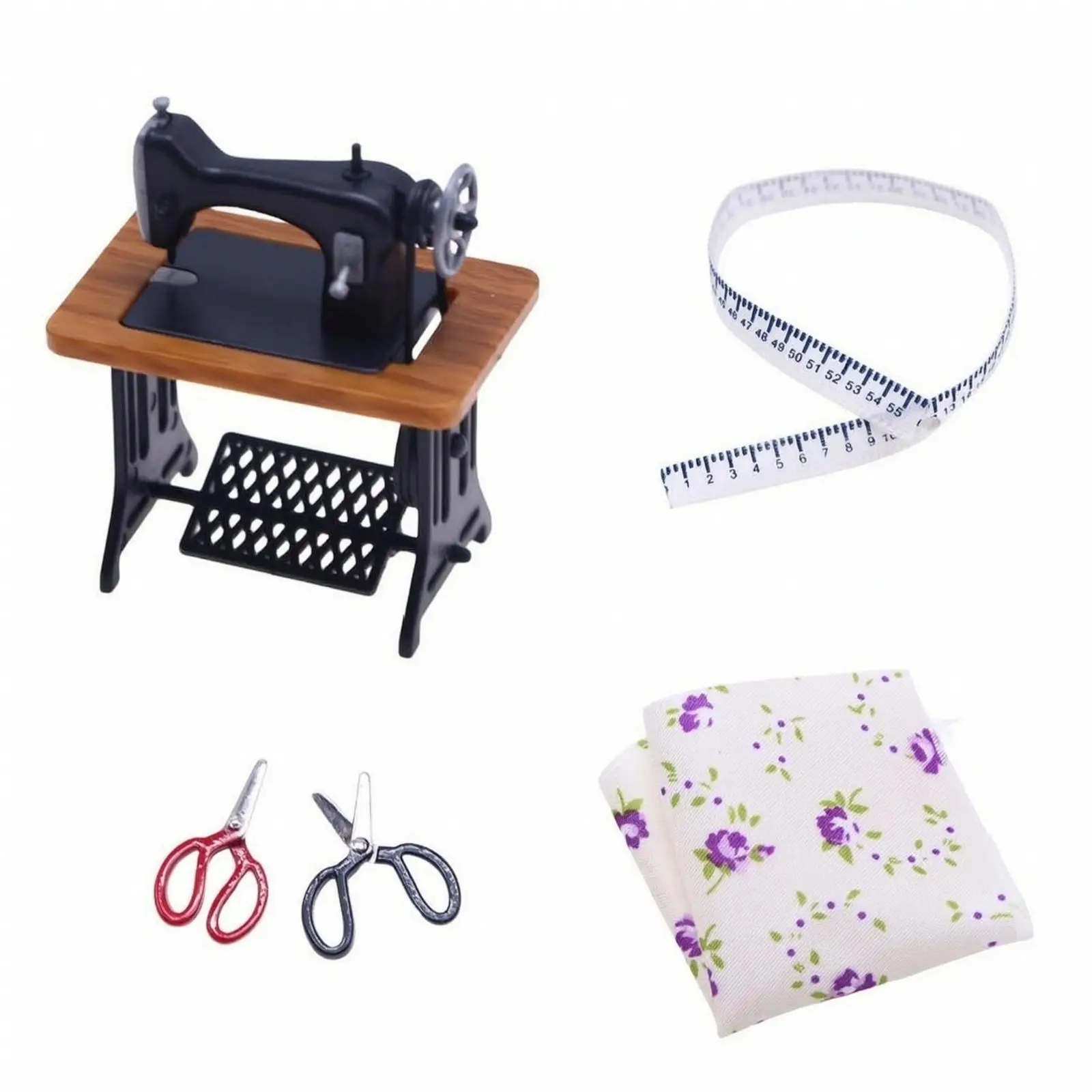 Miniature Sewing Machine with Accessories Detailed Vintage Treadle Sewing Machine Model Retro for Craft Room Dioramas