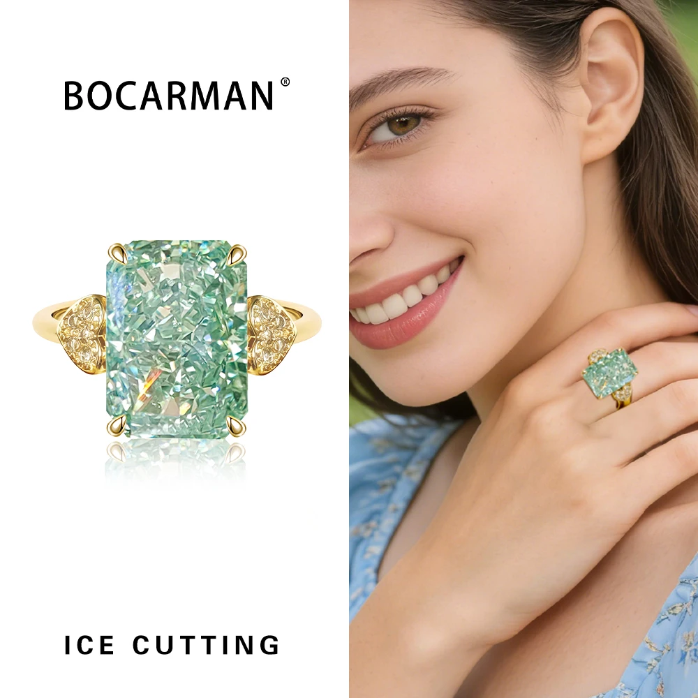 Кольцо BOCARMAN с цирконом цвета мяты, прямоугольное, медное, винтажное, для женщин, свадебное, яркое, эффектное, коктейльное украшение
