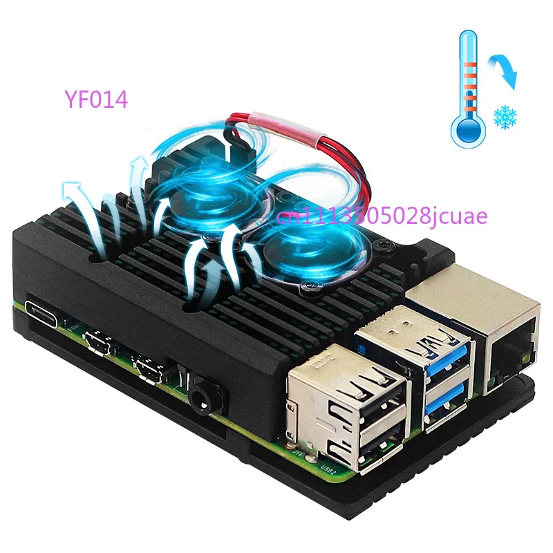 Aluminum Alloy Case with Dual Cooling Fans for Raspberry Pi 4B, Metal Protective Shell