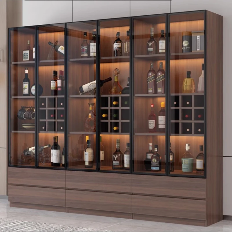 

Luxury Shelves Bar Cabinet Mobile Living Room Storage Wood Wine Cabinet Designer Nordic Placards Ouverts Furniture For Room