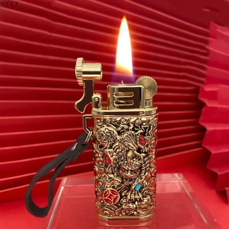 CHIEF 3D Embossed Treasure Attracting Pixiu Windproof Kerosene Lighter Creative Retro Grinding Wheel Ignition Lighters Smoking