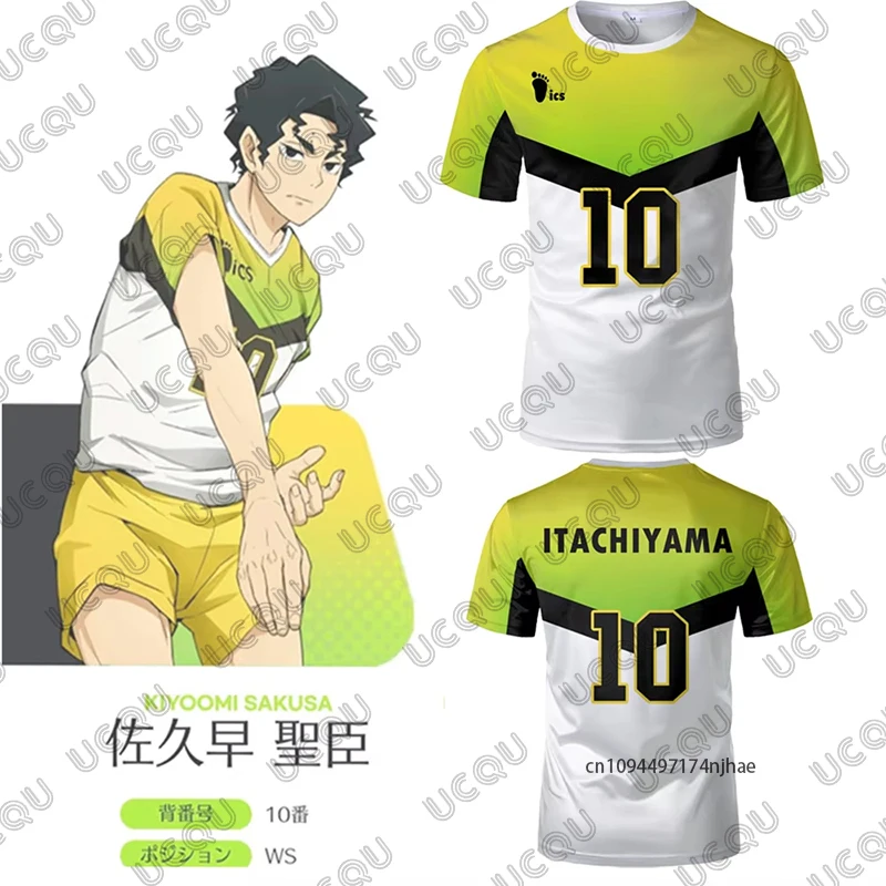 انمي ياباني Haikyuu جيرسي معهد Itachiyama كيوومي ساكوسا تأثيري الرجال التي شيرت الرياضة عادية المتضخم الاطفال/الكبار بلايز #1