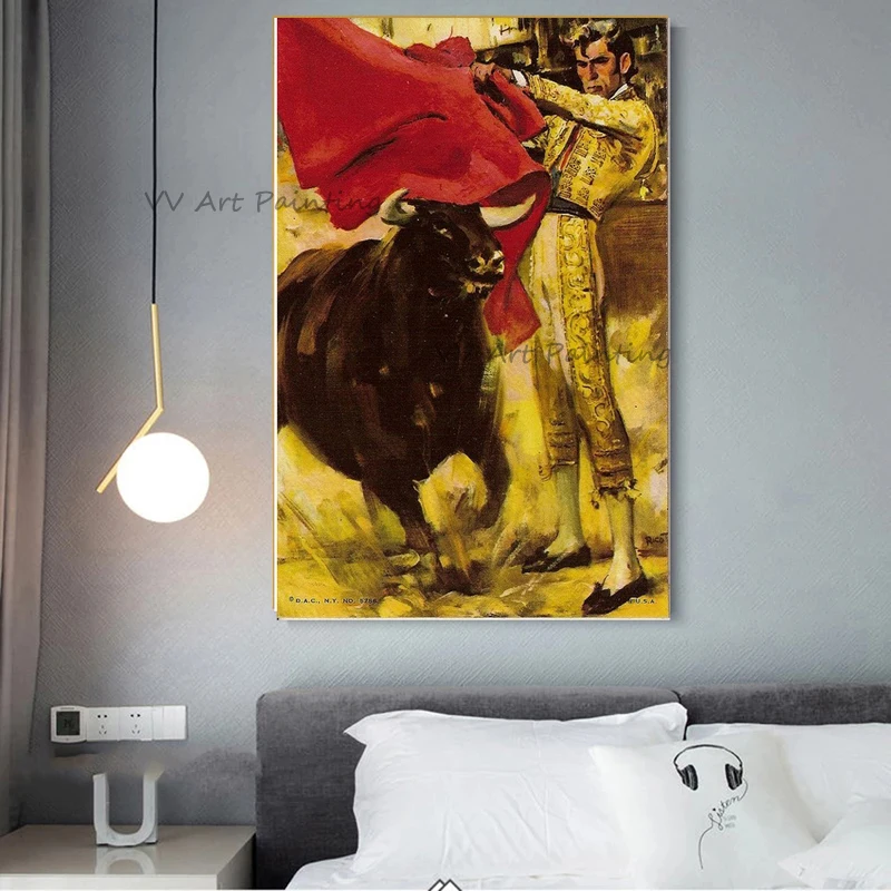 

The Top Selling Handpainted Bullfight Oil Painting On Canvas for Decoration Figure Mural Painting Home Decor Bull Man Drawing