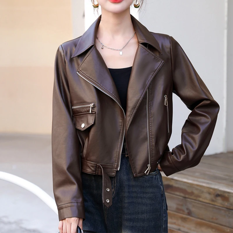 

2025 Autumn/Winter New Leather Jacket Women's Short Style Street Style Casual PU Leather Spring and Autumn Leather Jacket Top
