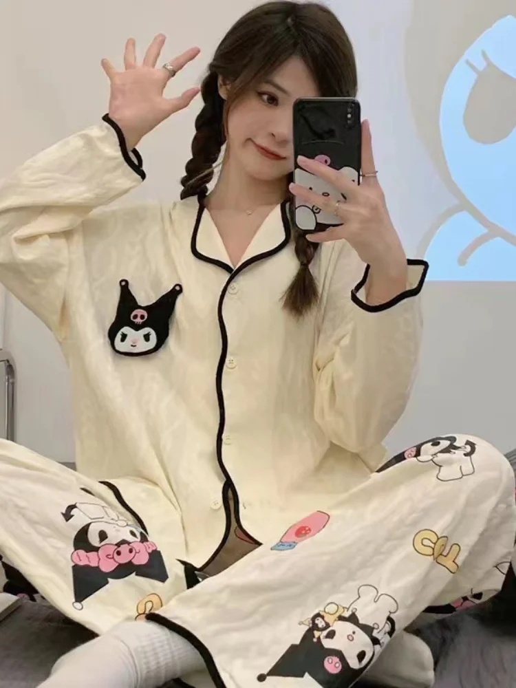 

Sanrio Anime Figuret Pochacco Cute Suit Spring Cartoon Cotton Cardigan Homewear Anime Casual Nightwear Cute Girls Tops Pajamas