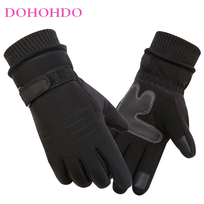 

Warm Padded Black Gloves Men Women Riding Winter Windproof Waterproof Plus Velvet Touch Screen Cold Cotton Motorcycle Ski Gloves