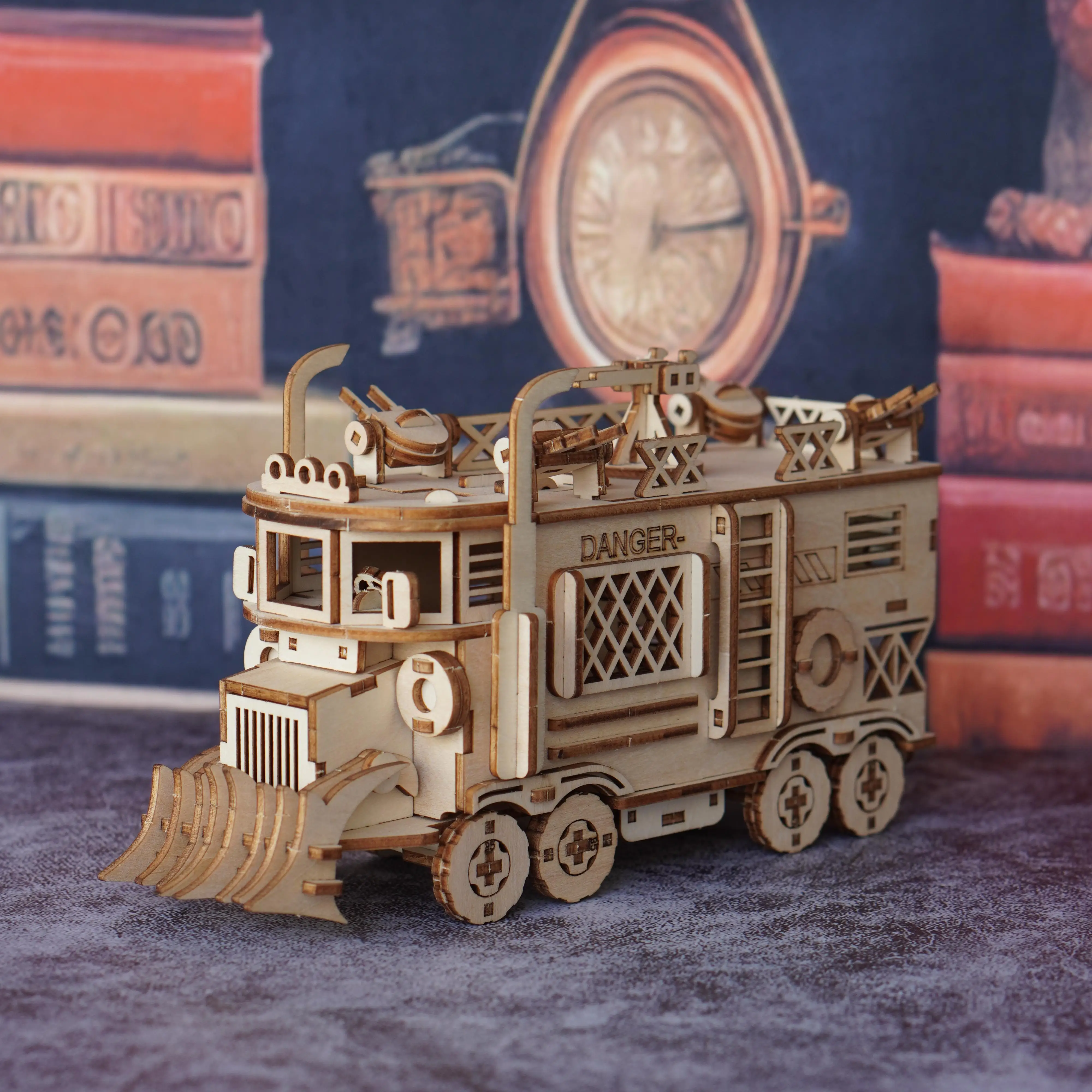 Modelo de camión de batalla de rompecabezas de madera 3D, modelo de ensamblaje DIY de tanque Mecha Doomsday, modelo de rompecabezas 3D de vehículo blindado