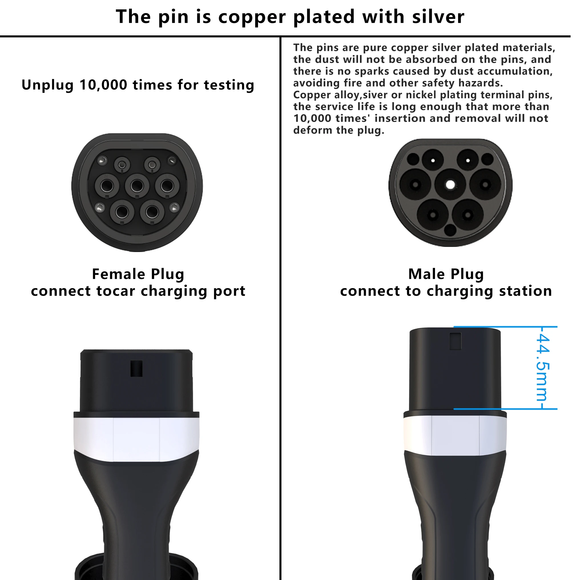 evsow Car Charger Type2 To Type2 Charging Cable 16A 11KW Type2 Charging Station To Type2 Female To Male EV Charging Cable 5m