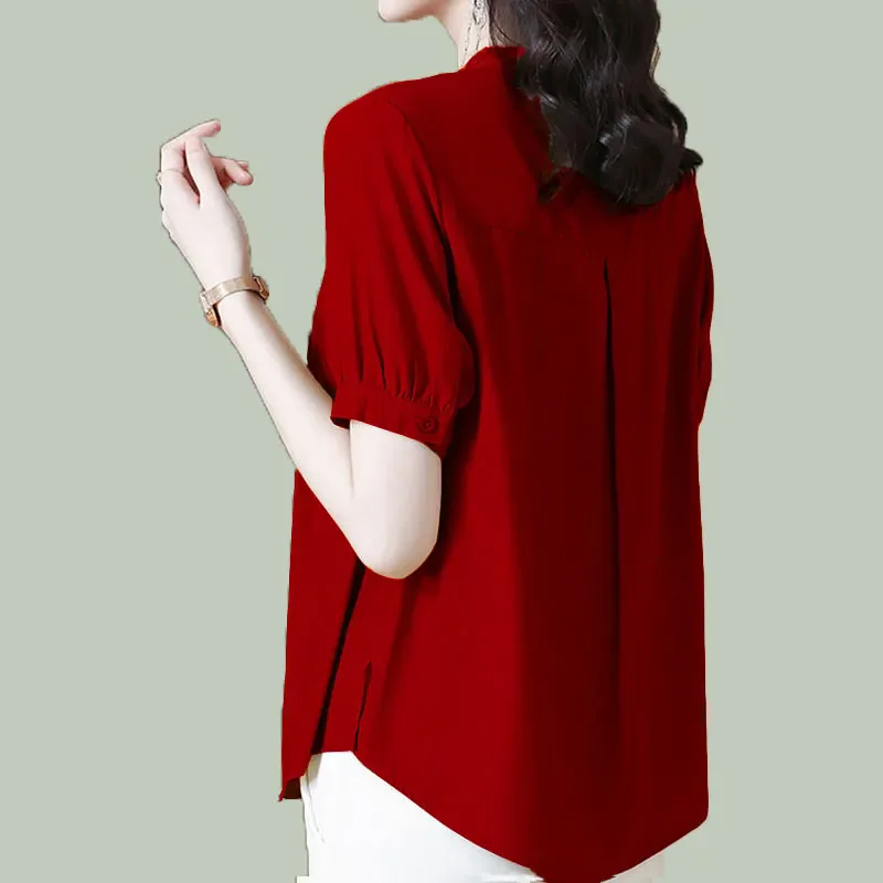 فضفاض المرأة الصيف irt ort Sve ميدي V-ne بلوزة شيفون التخسيس حجم كبير Faionable أمي بلوزة Busin عادية Sle #2