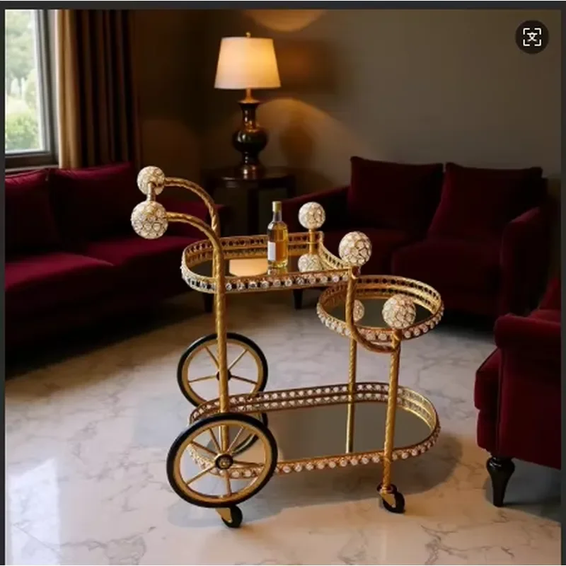 Deluxe Multi-layer Stainless Steel Glass Multifunctional Trolley Wedding Stage Props Home Storage Service Storage Cart
