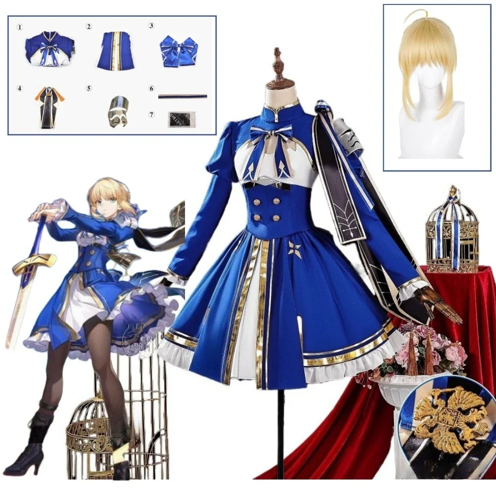 

Newly Fate Grand Order × HSR: Saber Destruction/Wind Cosplay Costume Wig Top Skirt Headband Bow Tie Sock Full Set for Halloween