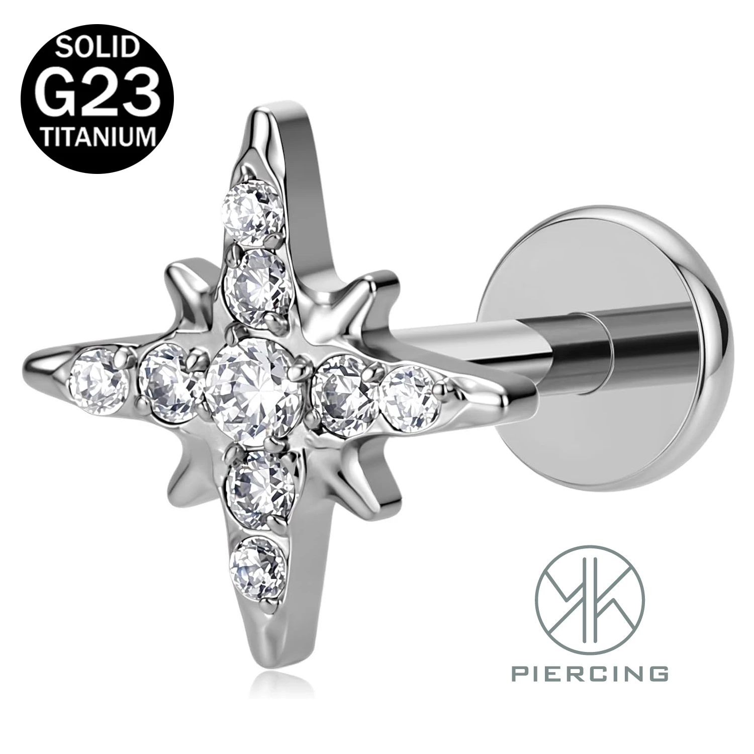 Star shape with CZ ASTM F136 Titanium Flat Back Earrings for Women Internally Threaded 16G 18G Stud Cartilage Helix Tragus Conch