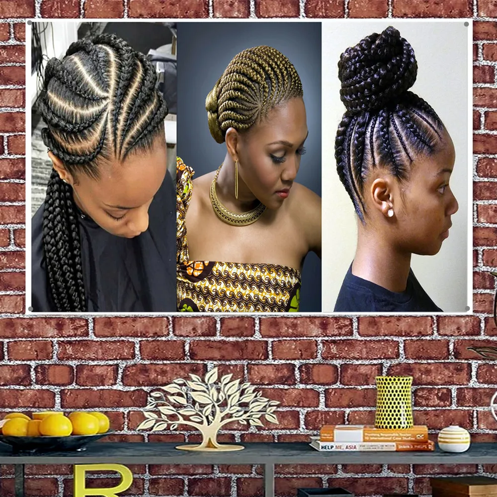 African Women's Dreadlocks Hairstyle Design Poster - Wall Hanging Flag for Barber Shop - Wall Charts for Your Stylist's Business