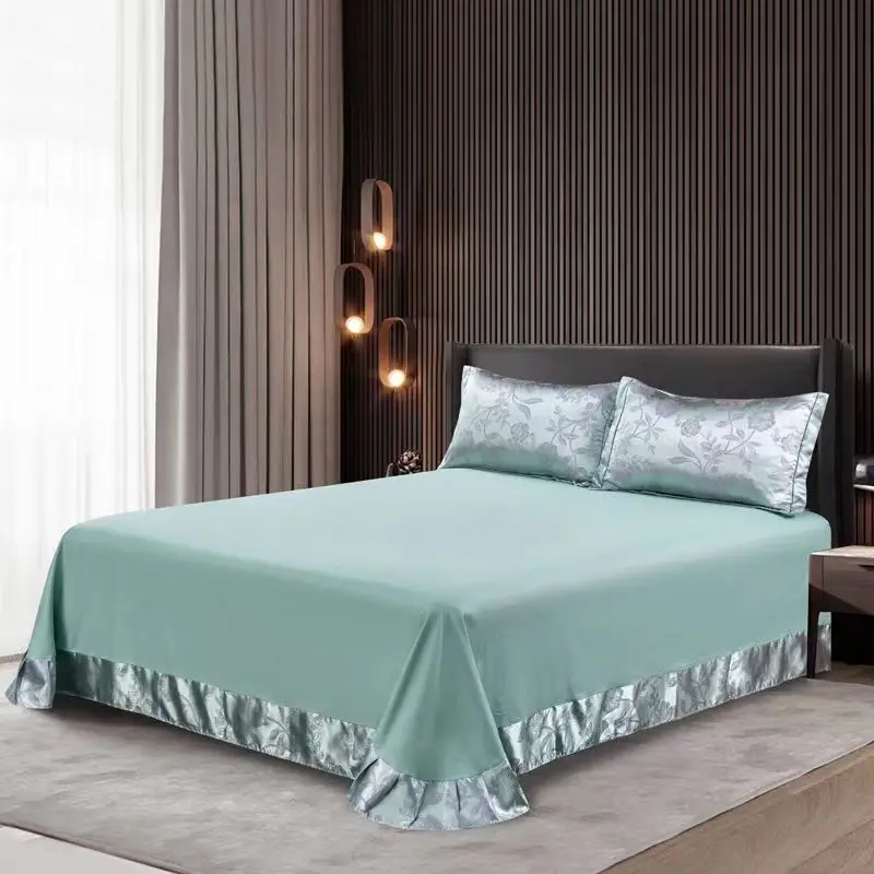 

Jacquard Bed Sheets Set Single Double Bedspread Queen Flat Sheet Round Corner Solid Color Bed Cover Home Textiles