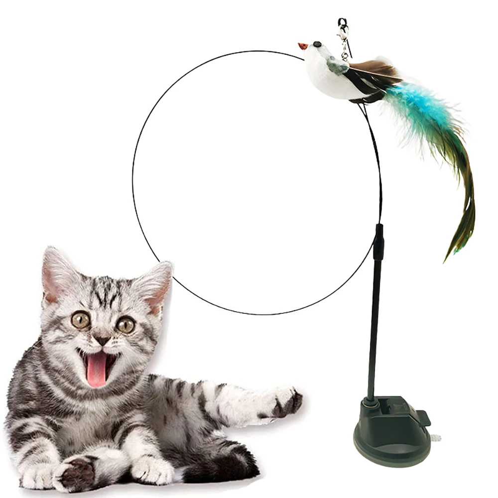 Cat Feather Toys Interactive Toy with Super Suction Cup Replacement with Bells, Kitten Toys Cat Spring String Toy Accessories