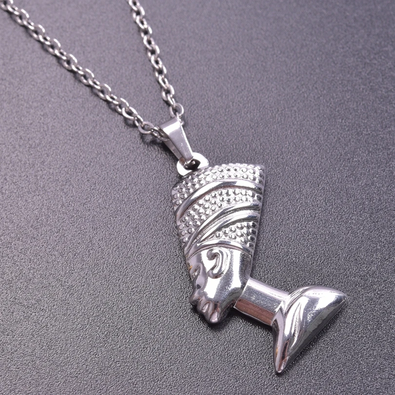 1Pc Anniyo Egyptian Queen Nefertiti Pendant Necklace  Unisex Gold Color African Necklaces For Women Jewelry Stainless Steel
