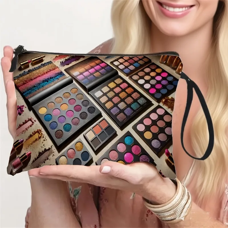 Colorful Eyeshadow Palette Makeup Bag Lipstick Portable Travel Wrist Strap Toiletries Storage Bag Makeup Artist Must-Have