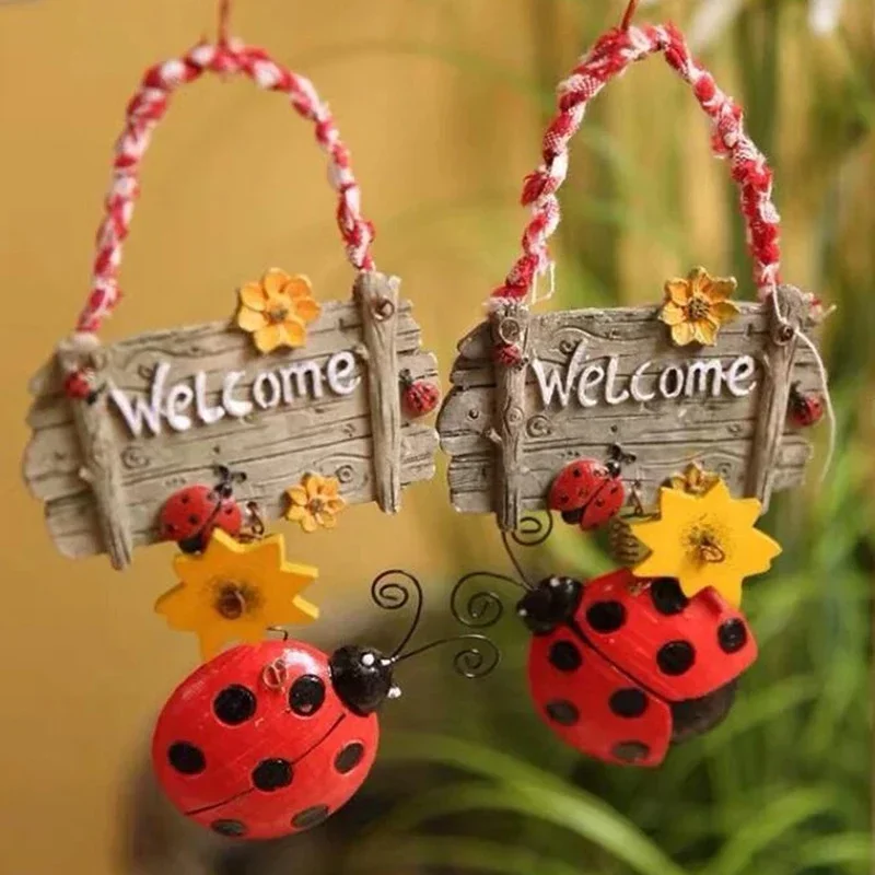 Cartoon Resin Seven Star Ladybug Welcome Card Ornament Cute Beetle House Number Modern Home Decoration Resin Craft Ornament