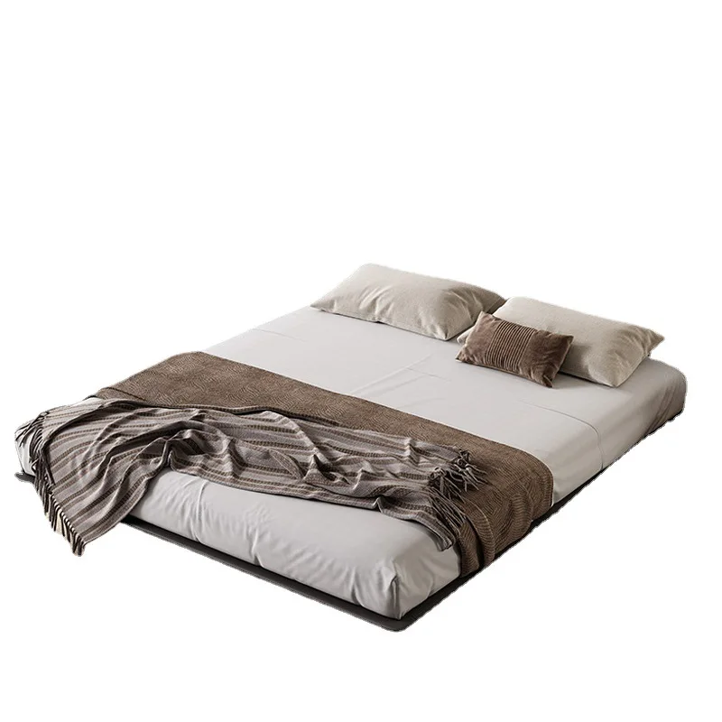 Italian Minimalist Floating Bed Without Bedside Designer Master Bedroom Bed Frame Double Modern Light Luxury Solid Wood Furnitu