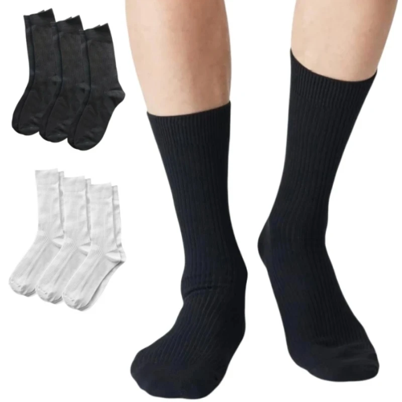 Simplejewel Catton Mens Dress Socks 3 Pairs Classic None Patterns Comfort Black White Colors