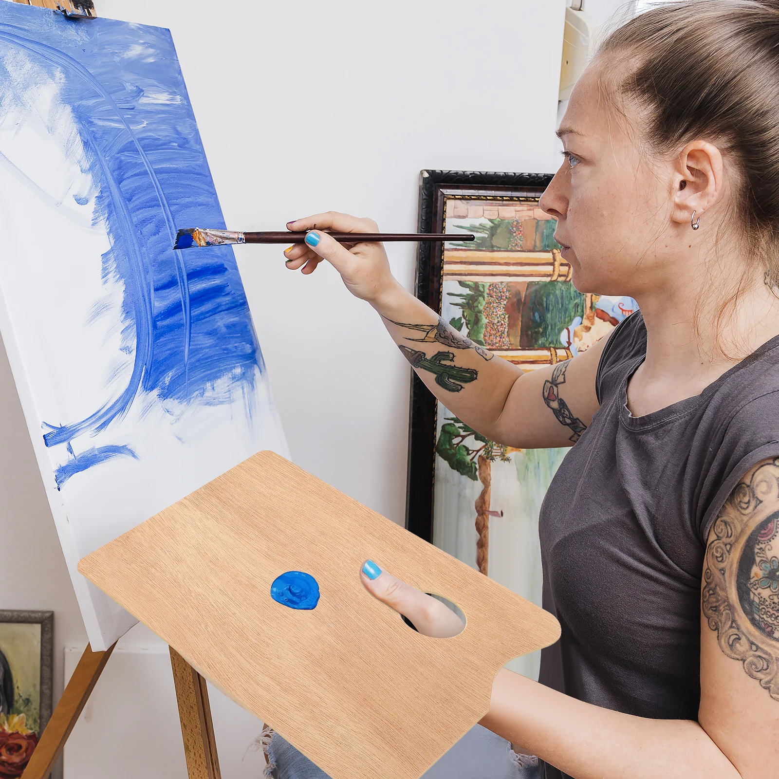 

Wooden Painting Palette 20X30Cm Oil Coated Vintage Style Art Supplies For Oil Acrylic Color Mixing Drawing