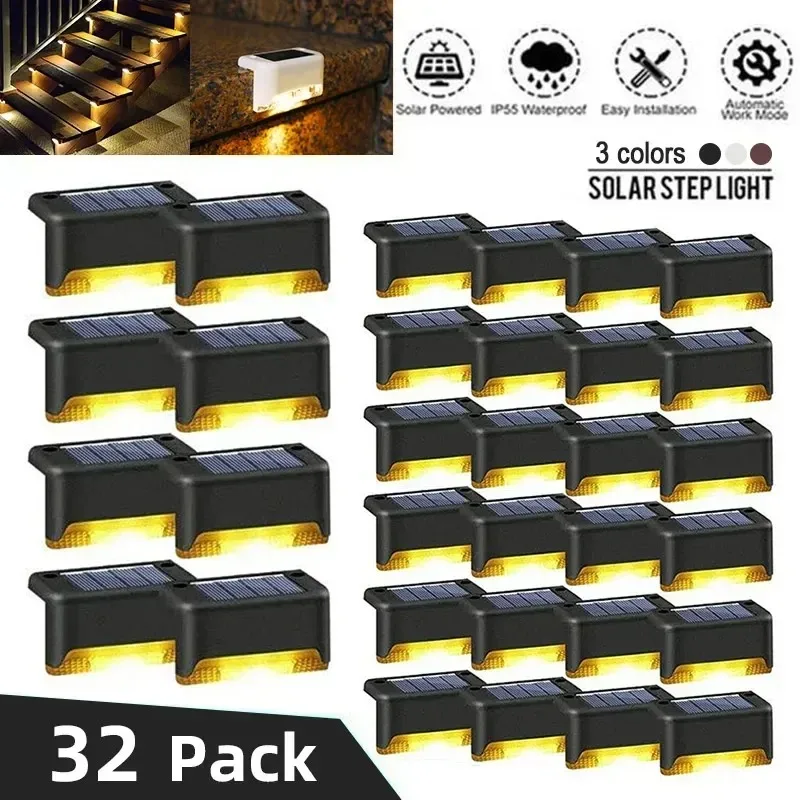 4-32PCS Warm White LED Solar Step Lights Outdoor Garden Path Stair Lights Waterproof Balcony Patio Fence Lighting Decoration