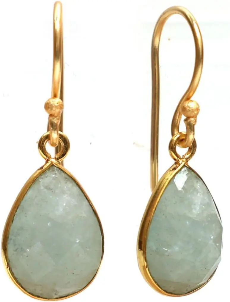 

Teardrop Crystal Natural Gemstone Earrings Minimal Everyday Hypoallergenic Gold Plated Gift