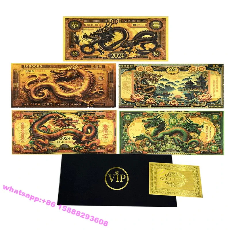 

Chinese Dragon Gold plated Banknotes For Commemorative Collection Gift 2024 Lucky year souvenir crafts money