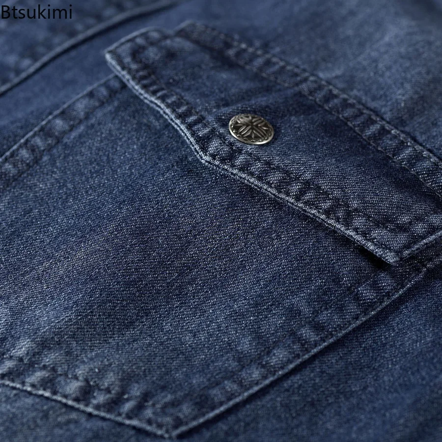2024Men's Denim Jeans Shirt Long Sleeve 100% Cotton High Quality Handsome Hombre Casual Jean Shirt Top Male Shirts Plus Size 4XL