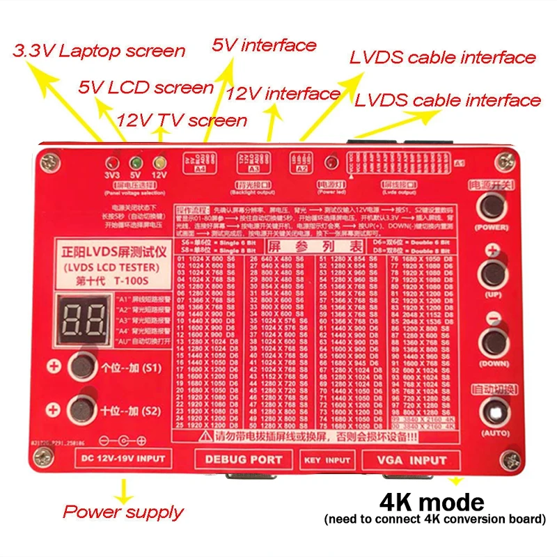The 8th Generation Laptop TV/LCD/LED Test Tool LCD Panel Tester Support 7- 84" W/LVDS Interface Cables Inverter 80 Kinds Program
