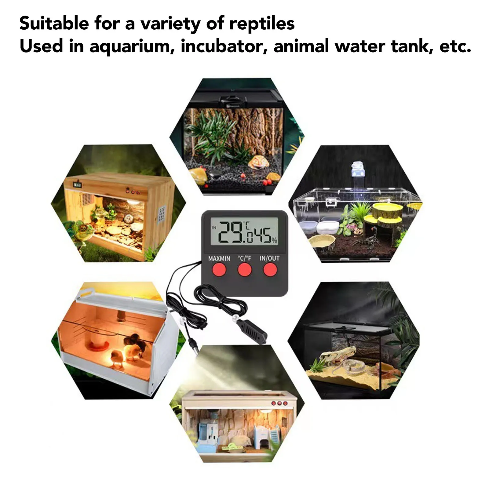 Temperature and Humidity Meter High Sensitivity Digital Hygrometer Monitor 2 External Probes 10-95%RH for Reptile Water
