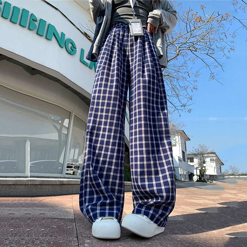 

Plaid Pants Women Korean Casual High Waist Loose Trousers Summer Vintage Streetwear Harajuku All Match Female Wide Leg Pants New