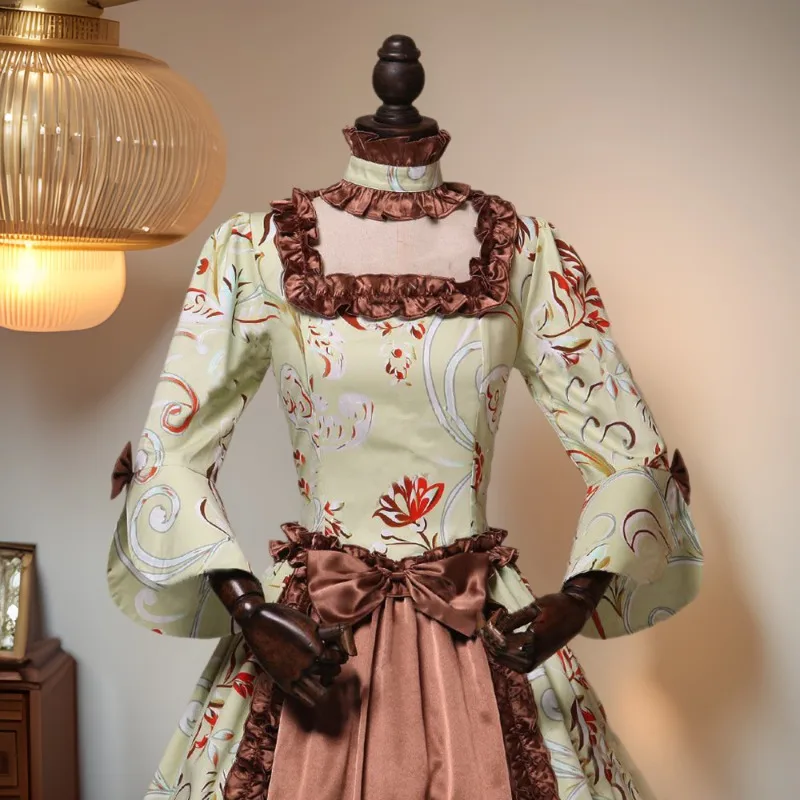 

French Vintage Women's Festival Play Long Sleeve Printed Temperament Court Vintage Evening Dresses Large Flared Sleeve Dresses