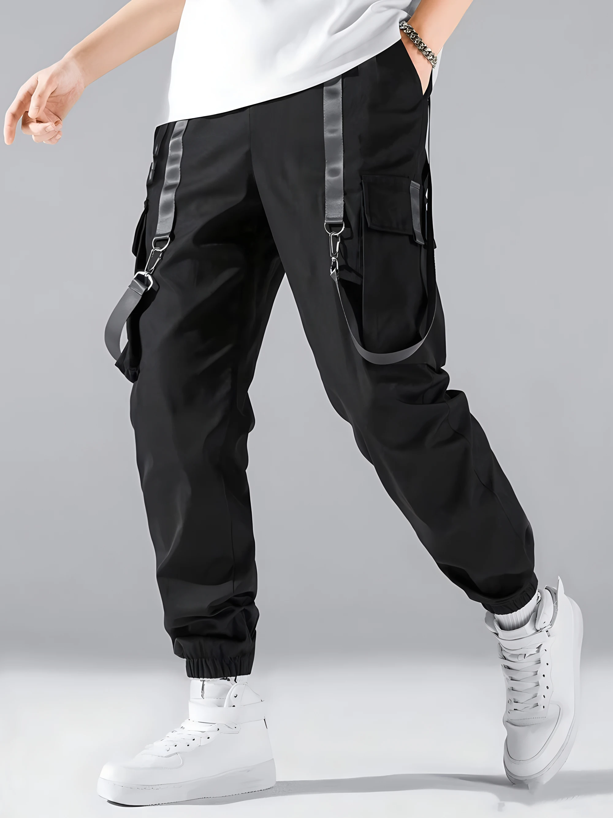 

Детские брюки-комбинезон для мальчиков, свободные брюки среднего и большого размера, детские брюки с поясом, карманами, эластичной талией, спортивные штаны, повседневная одежда.