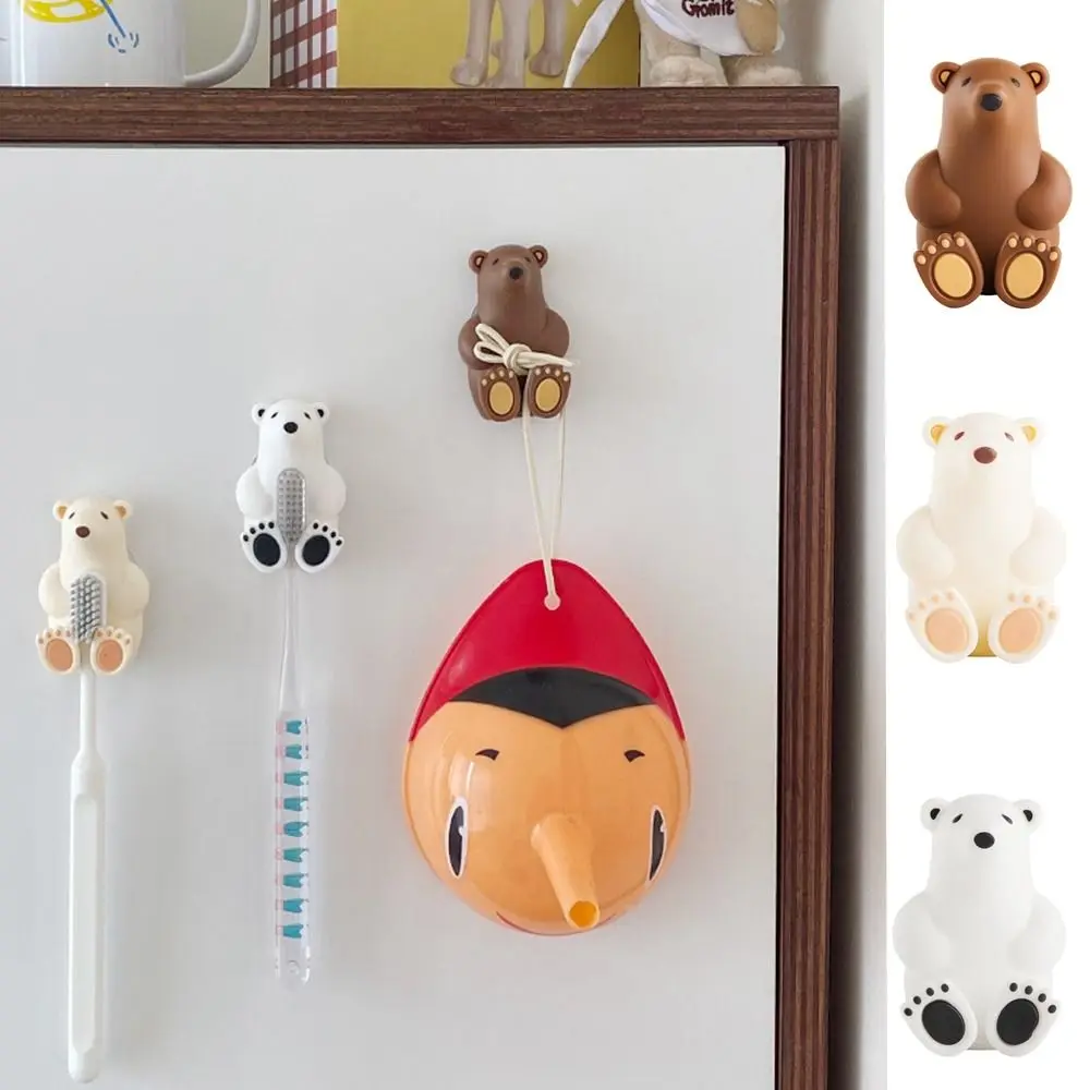 

Cute PVC Polar Bear Toothbrush Holder Bear Perforation-free Toothbrush Rack Suction Cup Wall Mounted Bathroom