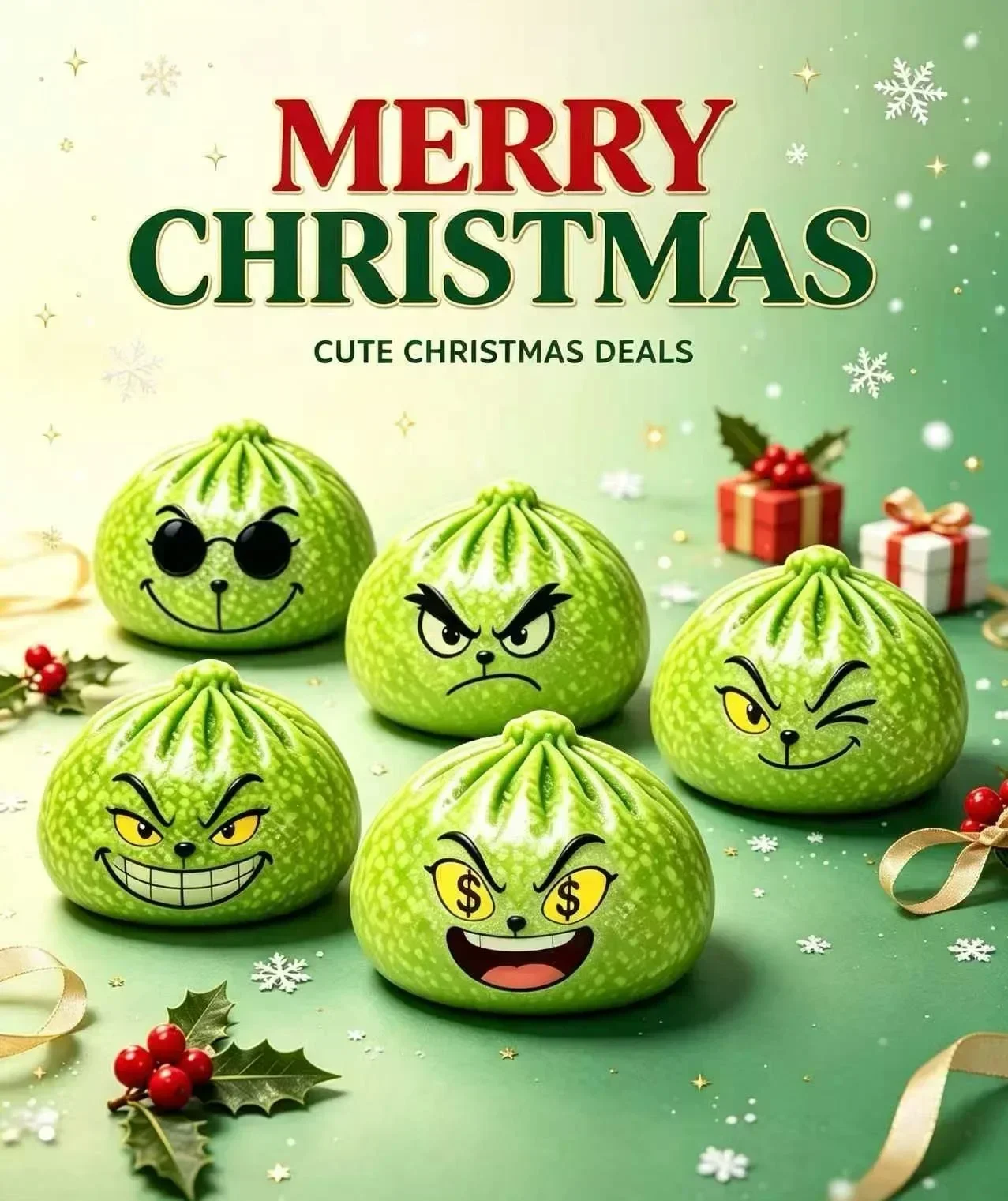 Glitzernde grüne Knödel mit Dampfgarer, Quetschbrote zur Stresslinderung für Weihnachtsfeier, Geschenk zu Weihnachten 2027, Neujahrsgeschenk – Detail 10