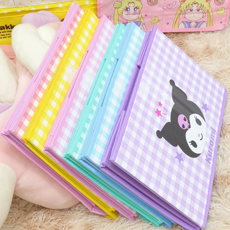 Anime Sanrio MINISO 데스크탑 플립 탑 보관 상자 HelloKitty 만화 문구 화장품 접이식 가정용 잡화 보관 상자
