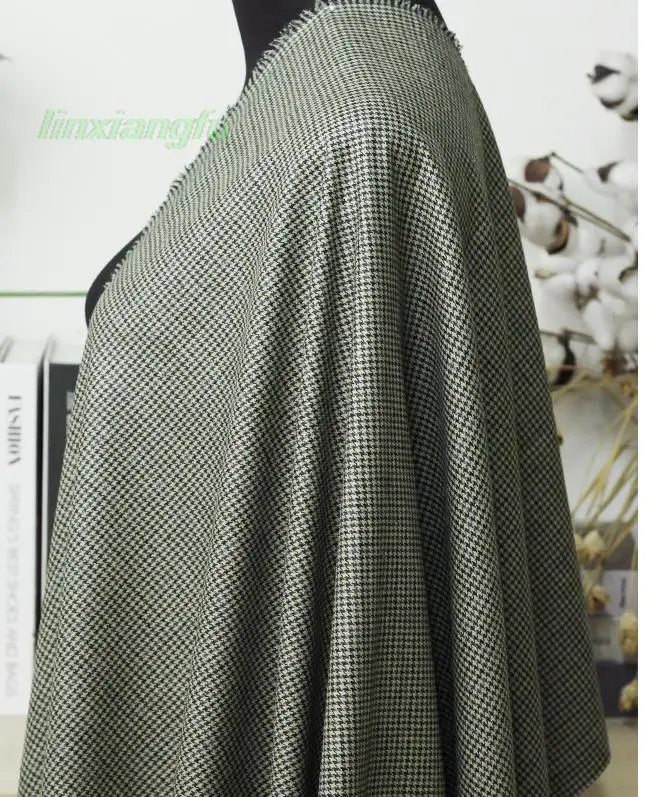 52 meter heavy weight tussah silk fabric,grey black blue line thousand bird grid worsted fabric, women's autumn clothing fabric.