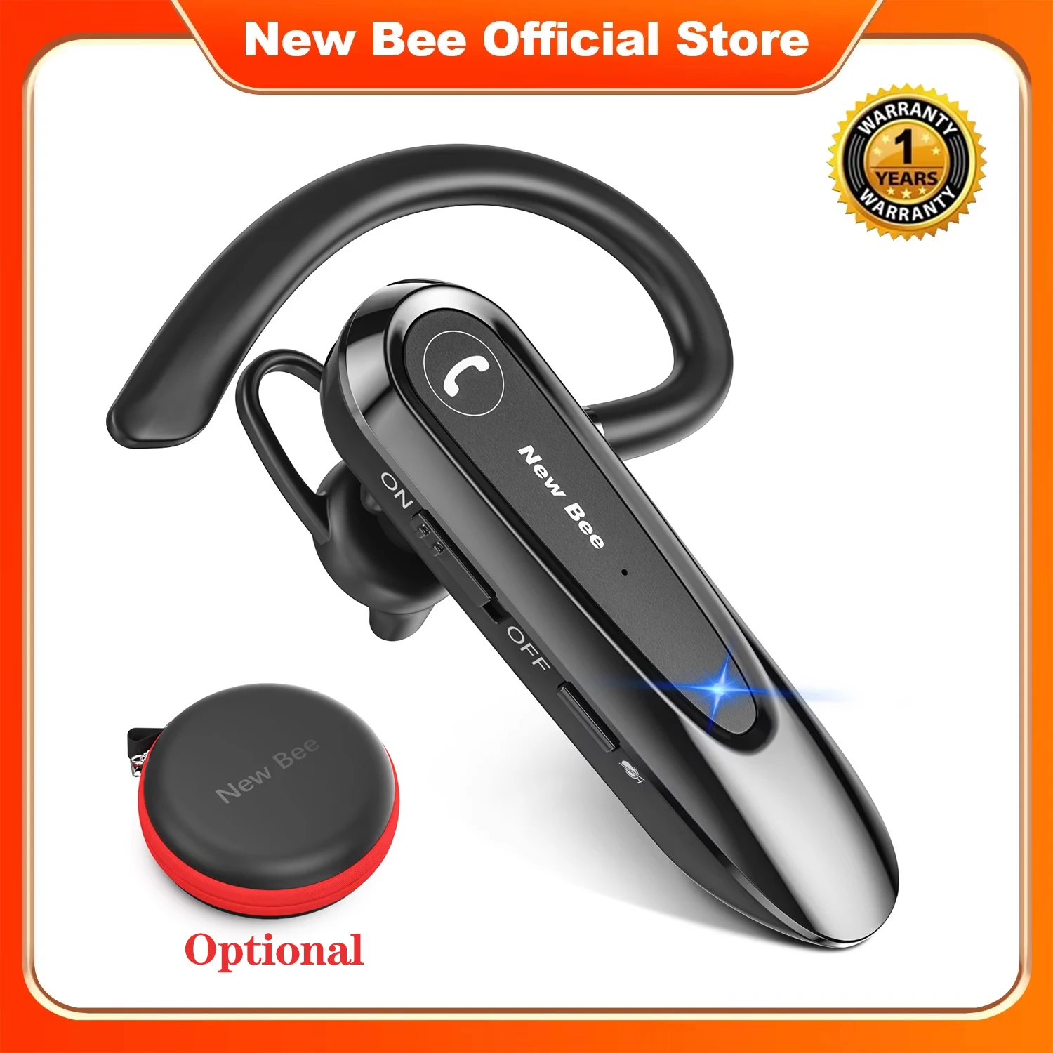 New Bee B45 Bluetooth 5.0 Headset Wireless Earphone Headphones with Dual Mic Earbuds Earpiece CVC8.0 Noise Reduction for Driving