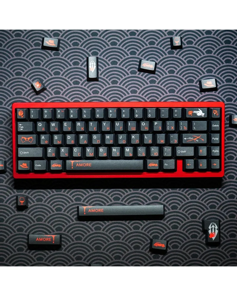 Keycap classic black red black red Russian color scheme original PBT hot sublimation 143 keys full set of mechanical keys