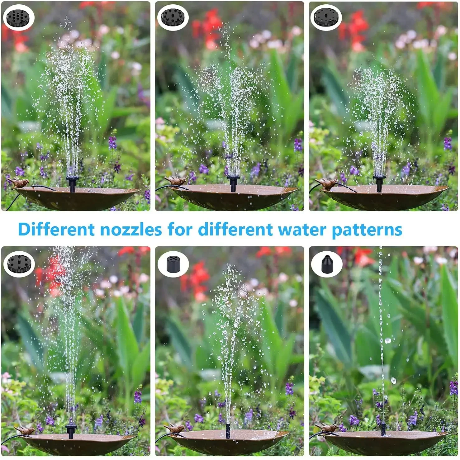 Outdoor Solar Floating Fountain 2.5W Bird Bath with 6 Nozzles for Pond Garden Fish Tank Garden Decoration Water Fountain Pump